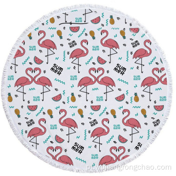 Toalha de praia circular estampada colorida Flamingo de secagem rápida